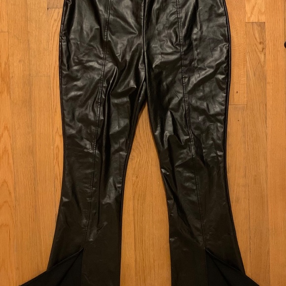 Slit Front Faux Leather Flare Pants - Picture 4 of 6